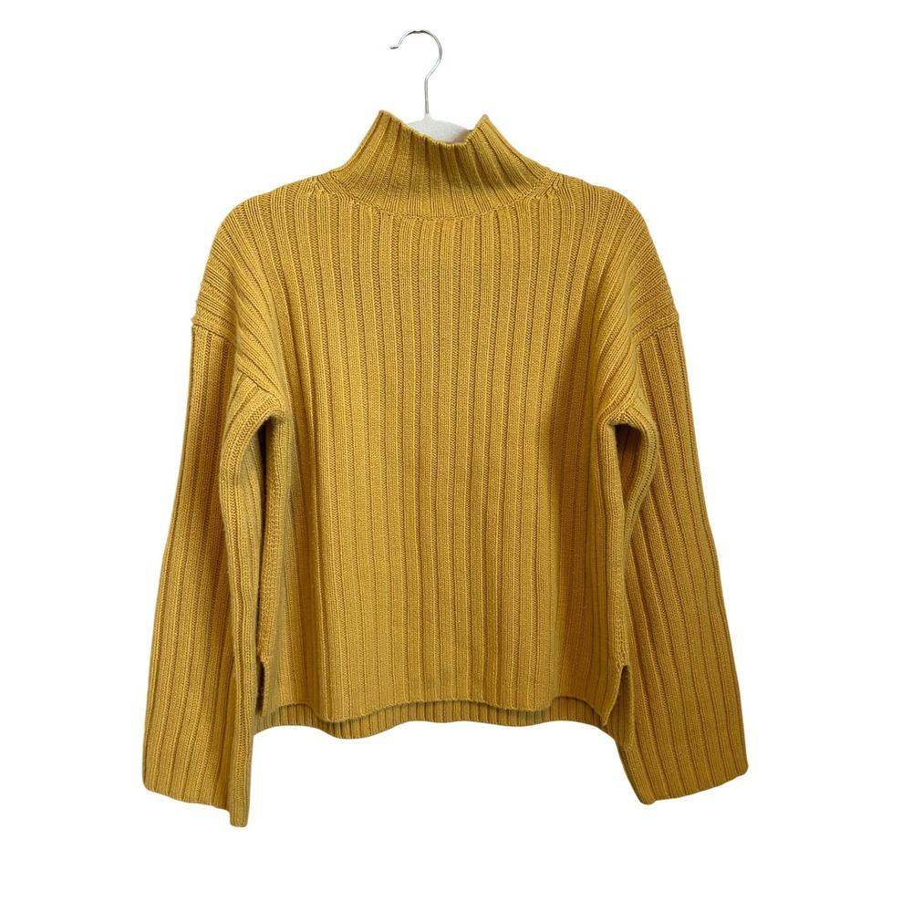 Alex Mill Mustard Yellow Ribbed Mock Neck Wool Cashmere Sweater Womens XS